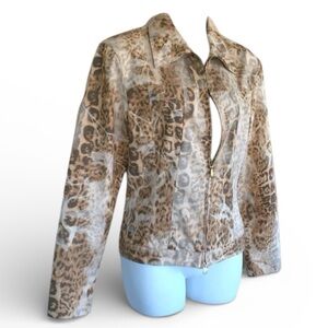 DANA BUCHMAN light weight jean jacket, brown & cream leopard print . 4
